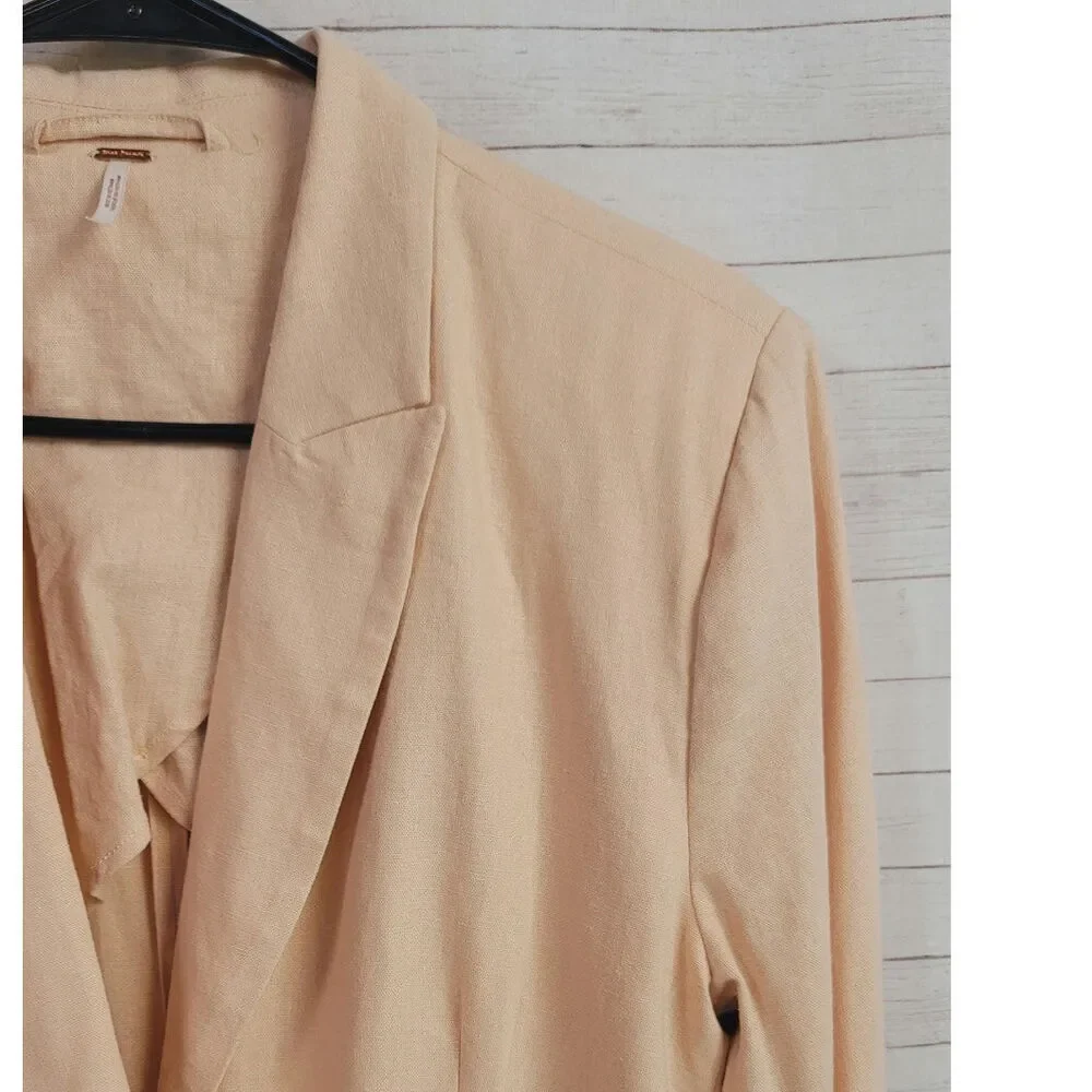 Free People Linen Blend Flared Sleeve One Button Blazer in Peach Rose, sz Large